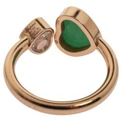 Chopard Happy Hearts Green Agate Diamond 18K Rose Gold Ring Size 52/53