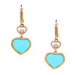 Pre Owned Chopard Happy Hearts Diamond Turquoise 18K Rose Gold Drop Earrings