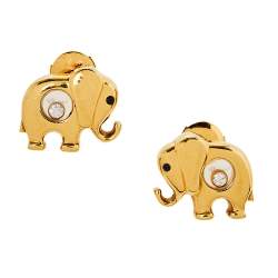 Chopard Happy Diamonds Elephant Motif Sapphire Diamond 18K Yellow Gold  Stud Earrings