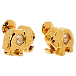 Chopard Happy Diamonds Elephant Motif Sapphire Diamond 18K Yellow Gold  Stud Earrings