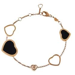 Pre Owned Chopard Happy Hearts Diamond Onyx 18K Rose Gold Bracelet