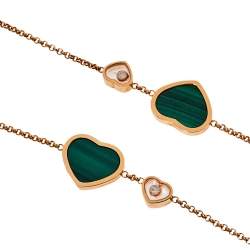 Pre Owned Chopard Happy Hearts Diamond Malachite 18K Rose Gold Sautoir Necklace