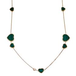Pre Owned Chopard Happy Hearts Diamond Malachite 18K Rose Gold Sautoir Necklace