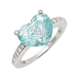 Pre Owned Chopard So Happy Diamond Green Stone 18K White Gold Ring Size 54.5