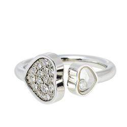 Pre Owned Chopard Happy Hearts Diamond 18K White Gold Ring Size 54