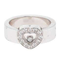 Chopard Happy Diamonds Heart 18K White Gold Band Ring Size 53