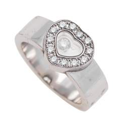 Chopard Happy Diamonds Heart 18K White Gold Band Ring Size 53