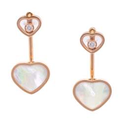 Pre Owned Chopard Happy Hearts 18K Rose Gold Diamond & Mother of Pearl Drop Earrings