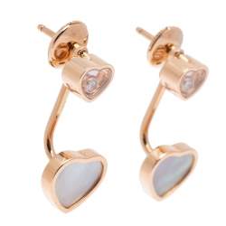Pre Owned Chopard Happy Hearts 18K Rose Gold Diamond & Mother of Pearl Drop Earrings