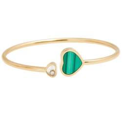 Pre Owned Chopard Happy Hearts Malachite Diamond 18k Rose Gold Open Cuff Bracelet