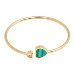 Pre Owned Chopard Happy Hearts Malachite Diamond 18k Rose Gold Open Cuff Bracelet