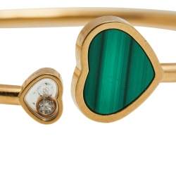 Pre Owned Chopard Happy Hearts Malachite Diamond 18k Rose Gold Open Cuff Bracelet