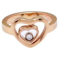 Pre Owned Chopard Happy Diamonds Diamond 18k Rose Gold Heart Ring Size 50