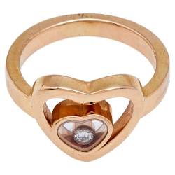 Pre Owned Chopard Happy Diamonds Diamond 18k Rose Gold Heart Ring Size 50