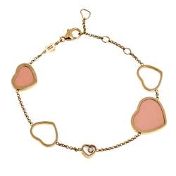 Pre Owned Chopard Happy Hearts Pink Stone Diamond 18k Rose Gold Bracelet
