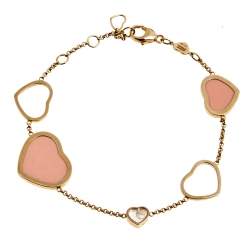 Pre Owned Chopard Happy Hearts Pink Stone Diamond 18k Rose Gold Bracelet