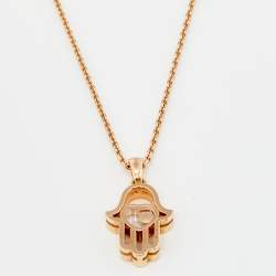 Pre Owned Chopard Happy Diamond Hamsa Hand Good Luck Diamond 18k Rose Gold Pendant Necklace