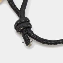 Chopard Chopardissimo Black Leather 18k Two Tone Gold Adjustable Cord Bracelet