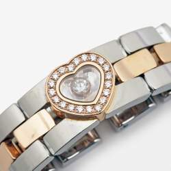 Pre Owned Chopard Happy Diamond Steel 18k Rose Gold Panther Link Flex Ring Size 55