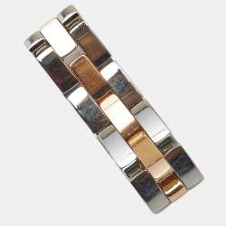 Pre Owned Chopard Happy Diamond Steel 18k Rose Gold Panther Link Flex Ring Size 55