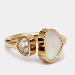 Chopard Happy Hearts Mother of Pearl Diamond 18k Rose Gold Ring Size 49