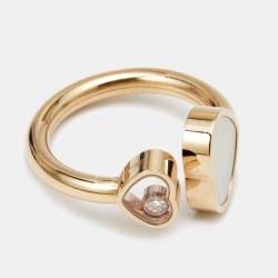 Chopard Happy Hearts Mother of Pearl Diamond 18k Rose Gold Ring Size 49