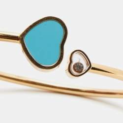 Pre Owned Chopard Happy Hearts Turquoise DIamond 18k Rose Gold Open Cuff Bracelet