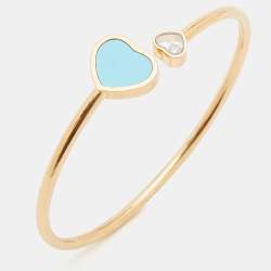 Pre Owned Chopard Happy Hearts Turquoise DIamond 18k Rose Gold Open Cuff Bracelet