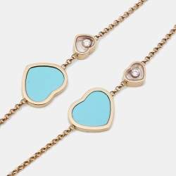 Chopard Happy Heart Diamond Turquoise 18k Rose Gold Long Necklace