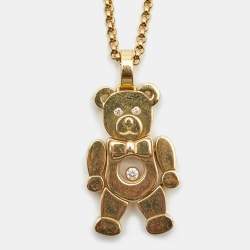 Pre Owned Chopard Happy Diamonds Teaddy Bear Diamonds 18k Yellow Gold Pendant Necklace