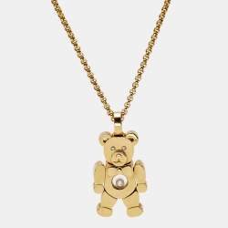 Pre Owned Chopard Happy Diamonds Teaddy Bear Diamonds 18k Yellow Gold Pendant Necklace