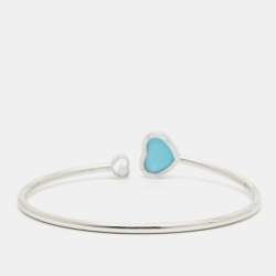 Chopard Happy Heart Diamond Turquoise 18k White Gold Open Cuff Bracelet