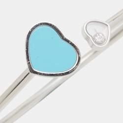Chopard Happy Heart Diamond Turquoise 18k White Gold Open Cuff Bracelet
