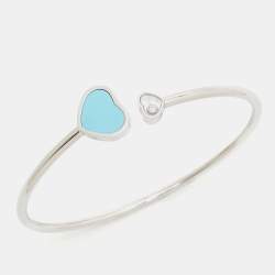 Chopard Happy Heart Diamond Turquoise 18k White Gold Open Cuff Bracelet