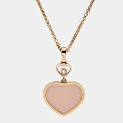 Chopard Happy Hearts Pink Inlay Diamond 18k Rose Gold Pendant Necklace