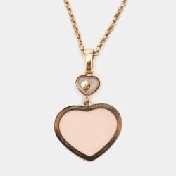 Chopard Happy Hearts Pink Inlay Diamond 18k Rose Gold Pendant Necklace