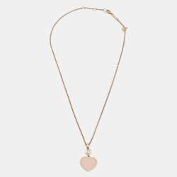 Chopard Happy Hearts Pink Inlay Diamond 18k Rose Gold Pendant Necklace