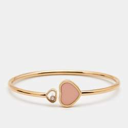 Chopard Happy Hearts Diamond Pink Stone 18k Rose Gold Open Cuff Bracelet