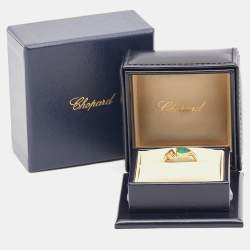 Chopard Happy Hearts Green Agate Diamond 18K Rose Gold Ring Size 54