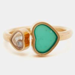 Chopard Happy Hearts Green Agate Diamond 18K Rose Gold Ring Size 54