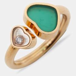 Chopard Happy Hearts Green Agate Diamond 18K Rose Gold Ring Size 54
