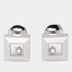 Chopard Happy Diamonds Diamond 18K White Gold Square Stud Earrings