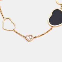 Pre Owned Chopard Happy Hearts Onyx Diamond 18k Rose Gold Bracelet