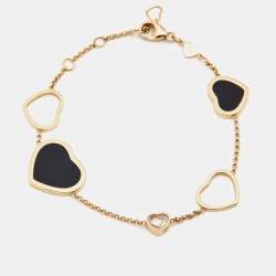 Pre Owned Chopard Happy Hearts Onyx Diamond 18k Rose Gold Bracelet