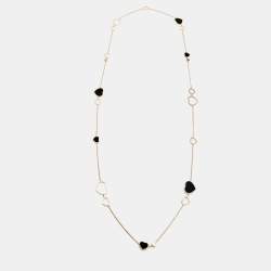 Pre Owned Chopard Happy Hearts Onyx Diamond 18k Rose Gold Long Necklace