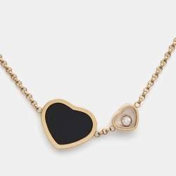 Pre Owned Chopard Happy Hearts Onyx Diamond 18k Rose Gold Long Necklace