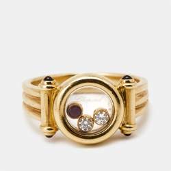 Chopard Happy Diamonds Ruby 18k Yellow Gold Ring Size 56