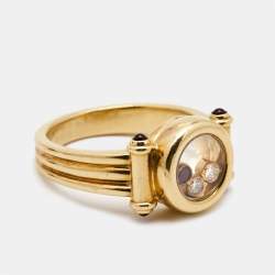 Chopard Happy Diamonds Ruby 18k Yellow Gold Ring Size 56