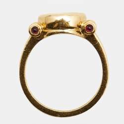 Chopard Happy Diamonds Ruby 18k Yellow Gold Ring Size 56