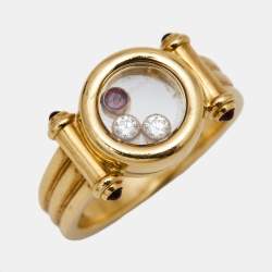Chopard Happy Diamonds Ruby 18k Yellow Gold Ring Size 56